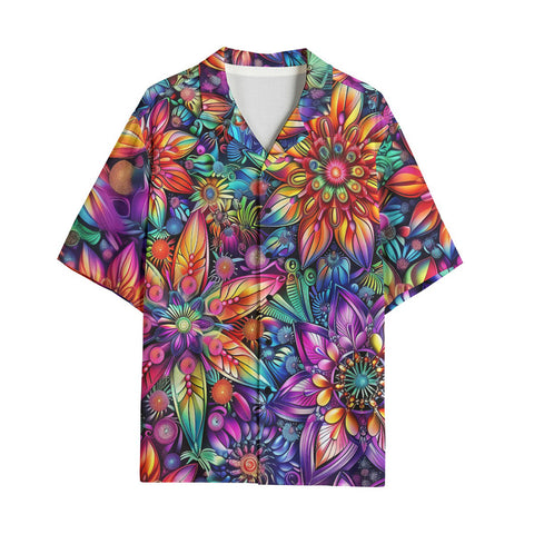 Hawaiian Shirt Colorful Flower designs and Crystals