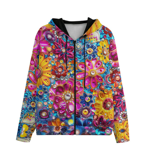 Men's Zip Up Hoodie Bright Sparkling Gemstones Flowers