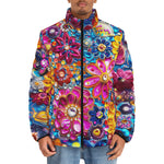 Down-Padded Puffer Jacket Bright Sparkling Gemstones Flowers