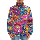 Down-Padded Puffer Jacket Bright Sparkling Gemstones Flowers