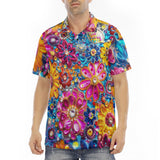 Men's Polo Shirt Bright Sparkling Gemstones Flowers