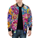 Bomber Jacket Bright Sparkling Gemstones Flowers
