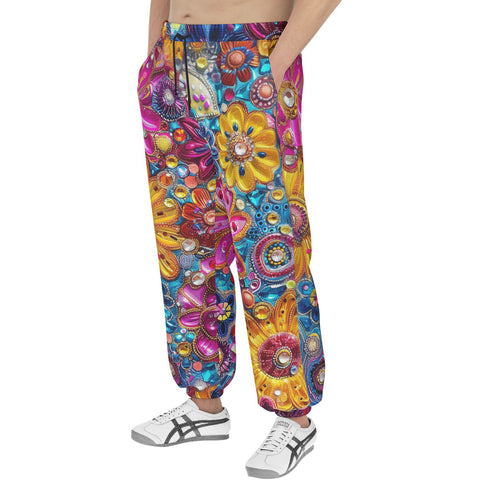 Men's Sweatpants Bright Sparkling Gemstones Flowers