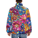 Down-Padded Puffer Jacket Bright Sparkling Gemstones Flowers