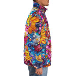 Down-Padded Puffer Jacket Bright Sparkling Gemstones Flowers