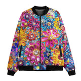 Bomber Jacket Bright Sparkling Gemstones Flowers