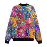 Bomber Jacket Bright Sparkling Gemstones Flowers