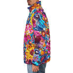 Down-Padded Puffer Jacket Bright Sparkling Gemstones Flowers