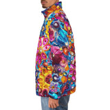 Down-Padded Puffer Jacket Bright Sparkling Gemstones Flowers