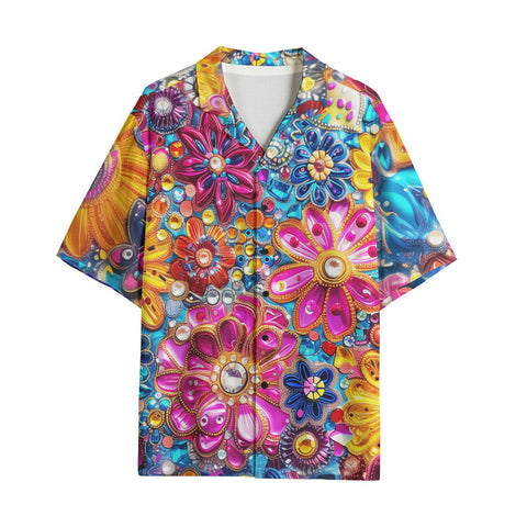 Hawaiian Shirt Bright Sparkling Gemstones Flowers