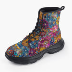 Casual Leather Chunky Boots Bright Sparkling Gemstones Flowers