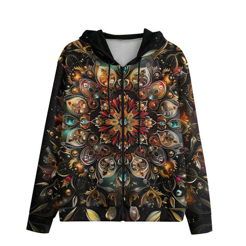 Men's Zip Up Hoodie Colorful Mandala Digital Art