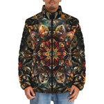 Down-Padded Puffer Jacket Colorful Mandala Digital Art