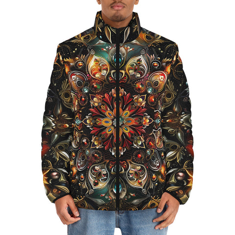 Down-Padded Puffer Jacket Colorful Mandala Digital Art