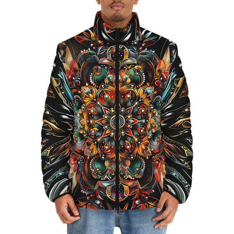 Down-Padded Puffer Jacket Colorful Mandala Pattern