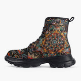 Casual Leather Chunky Boots Colorful Mandala Pattern