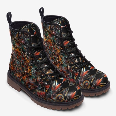 Leather Boots Colorful Mandala Pattern