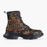 Casual Leather Chunky Boots Colorful Mandala Pattern