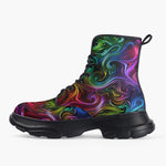 Casual Leather Chunky Boots Swirling shapes and Vibrant Colors