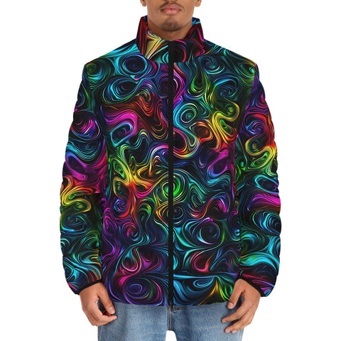 Down-Padded Puffer Jacket Swirling shapes and Vibrant Colors