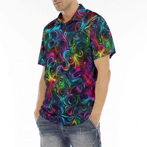 Men's Polo Shirt Swirling shapes and Vibrant Colors