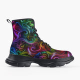 Casual Leather Chunky Boots Swirling shapes and Vibrant Colors