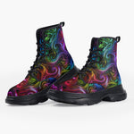 Casual Leather Chunky Boots Swirling shapes and Vibrant Colors