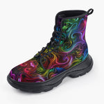 Casual Leather Chunky Boots Swirling shapes and Vibrant Colors