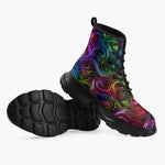 Casual Leather Chunky Boots Swirling shapes and Vibrant Colors