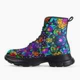 Casual Leather Chunky Boots Bright Colors Flower and Crystals