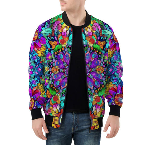 Bomber Jacket Bright Colors Flower and Crystals
