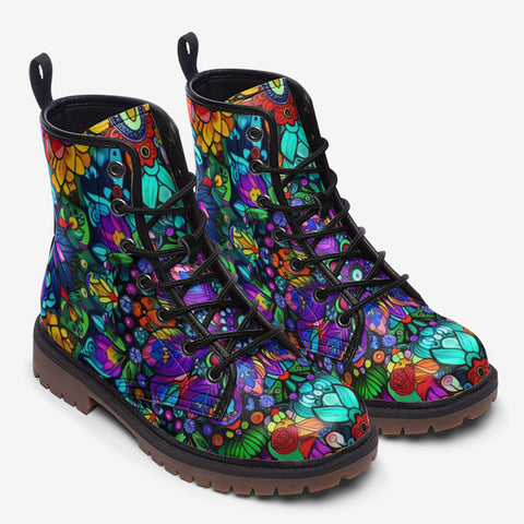 Leather Boots Bright Colors Flower and Crystals