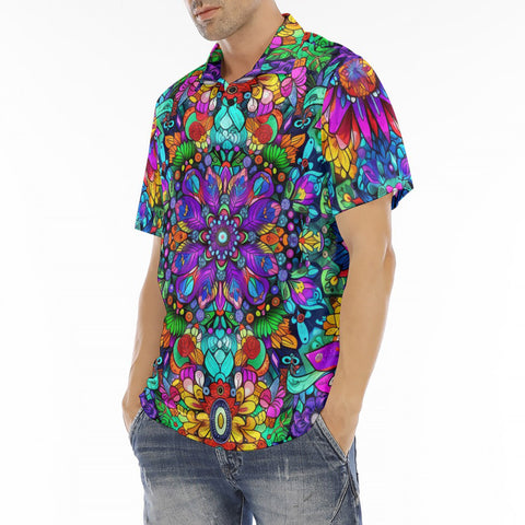 Men's Polo Shirt Bright Colors Flower and Crystals