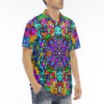 Men's Polo Shirt Bright Colors Flower and Crystals