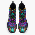 Casual Leather Chunky Boots Bright Colors Flower and Crystals