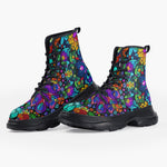 Casual Leather Chunky Boots Bright Colors Flower and Crystals