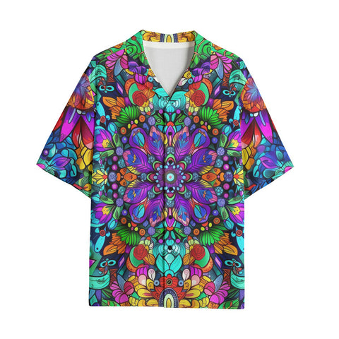 Hawaiian Shirt Bright Colors Flower and Crystals