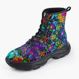 Casual Leather Chunky Boots Bright Colors Flower and Crystals