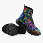 Casual Leather Chunky Boots Bright Colors Flower and Crystals