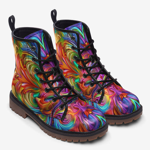 Leather Boots Vibrant Rainbow Colors