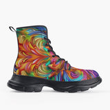 Casual Leather Chunky Boots Vibrant Rainbow Colors