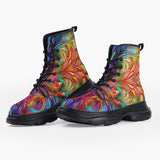 Casual Leather Chunky Boots Vibrant Rainbow Colors