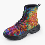 Casual Leather Chunky Boots Vibrant Rainbow Colors