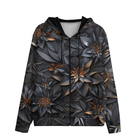 Men's Zip Up Hoodie Gothic Floral and Leaves Ornament