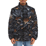 Down-Padded Puffer Jacket Gothic Floral and Leaves Ornament