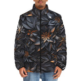 Down-Padded Puffer Jacket Gothic Floral and Leaves Ornament