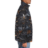 Down-Padded Puffer Jacket Gothic Floral and Leaves Ornament