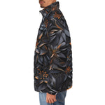 Down-Padded Puffer Jacket Gothic Floral and Leaves Ornament