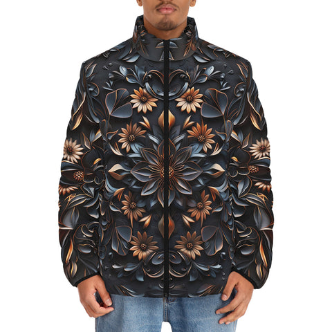 Down-Padded Puffer Jacket Gothic Floral Ornament