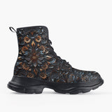 Casual Leather Chunky Boots Gothic Floral Ornament